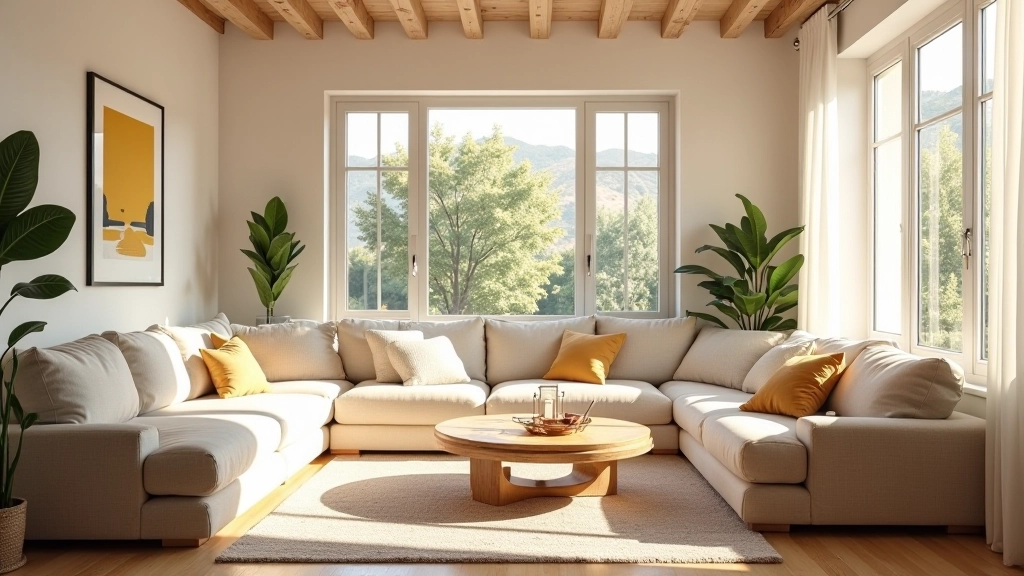 Sala bem iluminada com luz natural abundante vinda de janelas