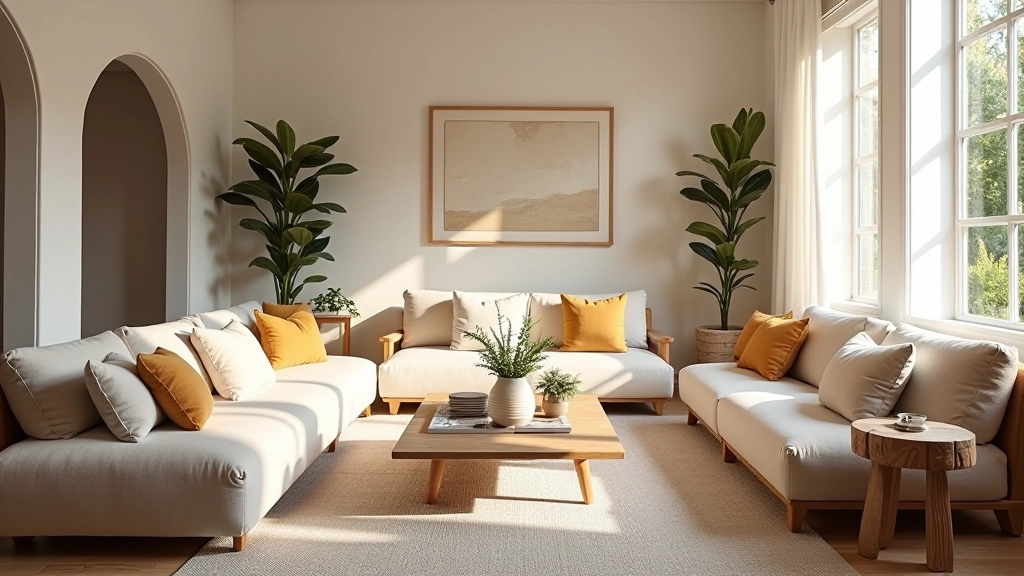 Sala de estar aconchegante com móveis portugueses, luz natural abundante, cerâmica decorativa, disposição familiar confortável